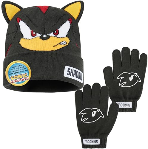 Get Trend SONIC THE HEDGEHOG Ensemble Bonnet et Gants Hiver Garçon 4–12 ans, Tricot Enfant Chaud, Accessoires Garçon, Idée Cadeau (4-12 Ans, Gris Shadow, 2)