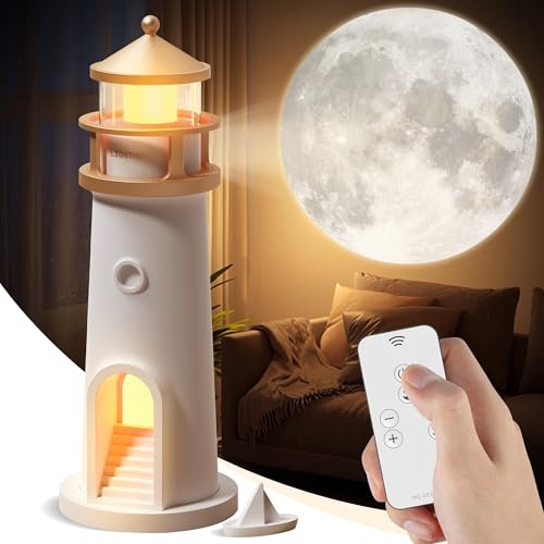 DSYHYL Moon Lamp Projector Night Light,Lighthouse Lamp Decor Night Light for Kids,Moon Light Galaxy Projector Rechargeable LED Aesthetic Table Lamp Christmas Birthday Gifts for Kids Boys Girl