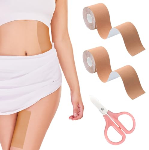 DIFLAX 2 Piezas Parches Antirozaduras Muslos 5cm*5m con Tijeras Anti Friccion Piernas Almohadillas Invisibles Vendaje Rozaduras Muslos, Resistentes Al Sudor Alivian La Presión para Múltiples Partes