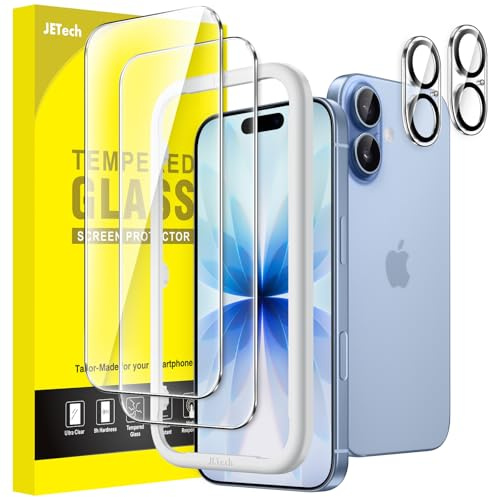 JETech Screen Protector for iPhone 17 6.3-Inch with Camera Lens Protector, Easy Installation Tool, 9H Hardness Tempered Glass Film, HD Clear, 2-Pack Each