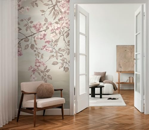 Livingwalls carta da parati moderna – fotomurale con design a fiori in crema, rosa, verde – vlies grafico naturale 8,80 m x 0,53 m – collezione COSMOPLITAN – 791448