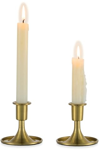Romadedi Gold Candlestick Candle Holders - Brass Taper Holders Candle Stick for Wedding Table Centerpiece Festive Christmas Mantel Decoration Home Decor, Set of 2