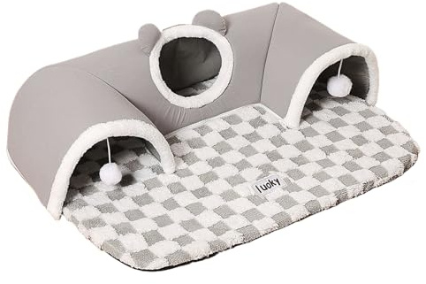 Túnel para Gatos - Túnel de Juego y Cama con Almohadilla para Gatos - Juguetes Interactivos Mascotas Alfombrilla Sueño para Perros Pequeños Enriquecimiento Ambiental
