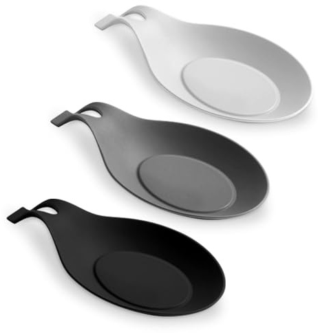 3 PCS Silicone Spoon Rest, Kitchen Silicone Spoon Holder Set Heat Resistance Cooking Utensil Rest for Stove Top, Easy-Clean Countertop Organizer for Ladles,Spoons, Spatulas & Cooking Tools