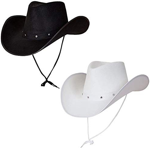 A2ZFD 1 X Texan Cowboy Black Hat + 1 x Texan Cowboy White Hat - Adult Accessory Set