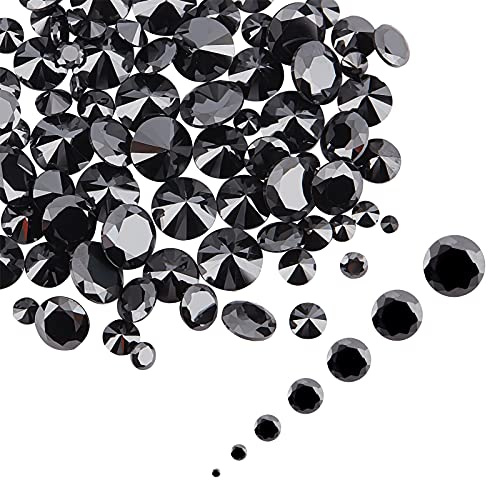 PandaHall 140pcs Zirkonia Stein 7 Größen Schwarzer Zirkonia Cabochons Facettierte Strass Cabochons Für Ohrring Armband Schmuck Machen Nagelkunst DIY Handwerk, 1~7 mm