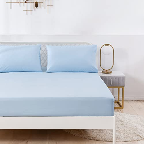 Jemiipee Spannbettlaken Einfarbig 180x200 cm für Matratzen bis 35cm, Betttuch Leintuch Weiche Polyester-Mikrofaser Bettlaken Hellblau
