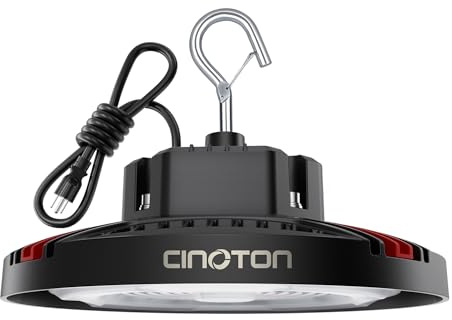 CINOTON 160W UFO LED High Bay Light, Aluminum LED Shop Lights with 24000LM, 5000K Commercial Bay Lighting for Warehouse Garage Workshop Factory, 6' Cable & Safety Rope, ETL Listed 1 Pack