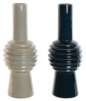 Home ESPRIT Jarrón Azul Gris Claro Porcelana 16 x 16 x 43 cm (2 Unidades)