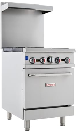 EMPURA 24 Freestanding Natural Gas Range | Cooking Stove with Single Standard Oven and (4) Cast-Iron Open Burners for Kitchen Restuarant | 151,000 BTU | 24W x 60-3/8H x 32-5/8D, Stainless Steel