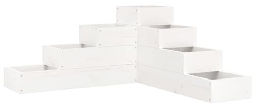 vidaXL Solid Wood Pine Corner Garden Planter- 4-Tier White Planter for Garden, Balconies, Decks, Terraces