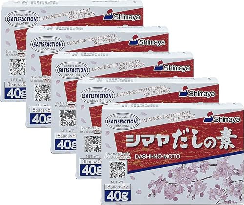 Shimaya Dashi No Moto japanisches Würzpulver (5er Pack (5x40g Packung)) | Bonito Würzmittel (Dashi) für Suppen und Eintöpfe | Granulat Pulver Japan Lebensmittel Dashipulver