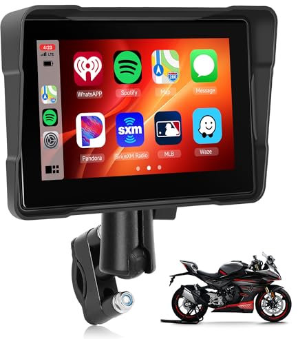 Rimoody Moto Senza Fili Carplay Schermo per Moto, 5 Pollici Touchscreen Autoradio Portatile per Moto, IP67 Impermeabile con Android Auto Airplay/Android Cast/Bluetooth/Controllo Vocale/AUX/USB/EQ/SD