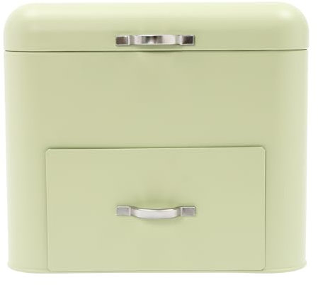QUIOTUIR 30 * 20.5 * 26.5cm Two-tier Bread Bin Metal Bread Boxes with Handle Drawer and Airtight Lid Green Breadbins for Storing Breads, Pastries, Doughnuts, Loaves, Pastries, Rolls