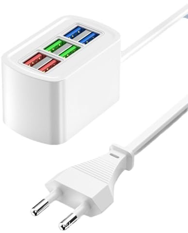 Leloco 6-Port USB Ladegerät mit 1m Kabel, Schnelle Mehrfach-Ladestation Tragbar für Reisen & Zuhause – USB Ladehub für Smartphones, Tablets mehrere Geräte gleichzeitig Laden