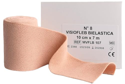 Umbra Medical Italy Visiofleb Benda Compressiva Bielastica – Color Pelle – Latex Free – 7m Estensibile – Morbida e Conformabile – Per Bendaggi, Garze, Fisioterapia – 3 Misure (10cm x 7m)
