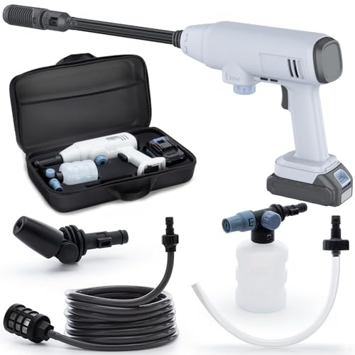 Kalopsia Nettoyeur Haute Pression sans Fil: Pistolet Portable sur Batterie 21V 4.0Ah 50Bar - Tuyau 5m pour Lavage Voiture/Terrasse/Balcon/Facade/Climatisation
