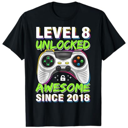 8 Years Old Gift Boy Level 8 Unlocked Awesome 2018 Birthday T-Shirt