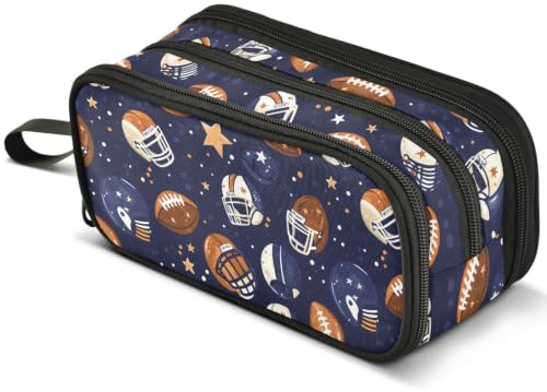 Mnsruu American Football Helmet Stars Pencil Case Large Capacity Pen Pouch Pencil Bag with 3 Compartments Pen Holder Organizer Stationery Bag