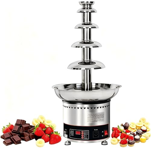 4/5/6 Tiers Fondue Fountain | Stor kapacitet vattenfall chokladfontän med temperaturkontroll for festbankett(5 Tier)