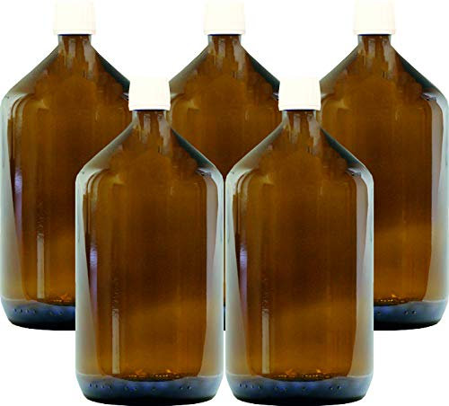 NaturGut 1Liter 5er Set 1000ml Braunglas Apothekerflaschen mit PP28 Verschluss & Siegelring – Hochwertige Glasflaschen Laborflaschen für sicheren UV-Schutz und zuverlässige Lagerung