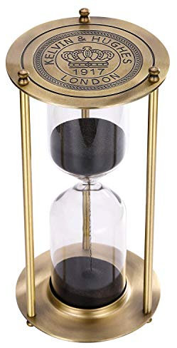 SuLiao Hourglass 15 Minute Sand Timer, Vintage Brass Black Sand Clock, Metal Small Sand Watch 15 Min, Antique Reloj De Arena, Unique Hour Glass Sandglass for Home, Office, Desk Decoration
