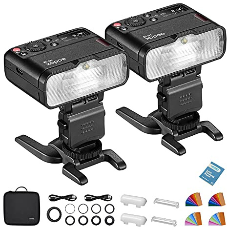 Godox MF12-K2 2 Kit Macro Flash Speedlite 2,4 GHz GN16 TTL OLED Schermo a Cristalli Liquidi con Anello di Montaggio MF-AR per Nikon Sony Canon Fuji Olympus e Panasonic