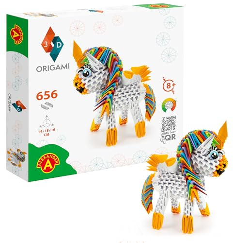 Origami 3D 501832-3D Origami Unicorno – Bella scultura in carta 3D con componenti brevettati e istruzioni di costruzione comprensibili, 656 pezzi, 14 x 18 x 16 cm, a partire da 8 anni
