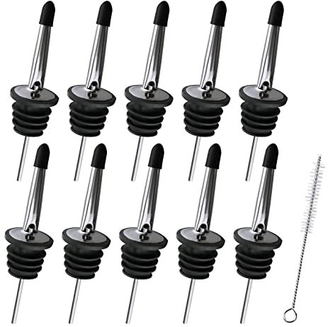 Versatori per Bottiglie,10 Pezzi Versatore per Liquori in Acciaio Inossidabile Metal Pour Dosatore Cocktail Beccuccio Olio Tappi Bottiglie Vino Oliera Salvagoccia,per Vino Succo Aceto Di Alcool