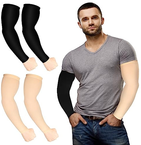 ioutdoor Manches de bras de grande taille, protection anti-UV UPF 50+, refroidissement en soie glacée, manches de compression pour femmes, XXL, homme, XL, noir + jaune (2 paires), One fit all