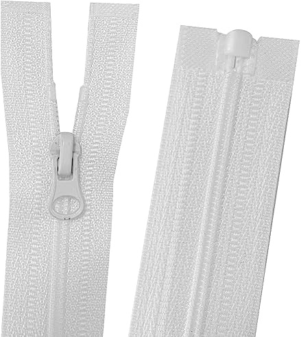 XYUXWLG Zips for Sewing, No.3 Nylon Zipper Chunky Plastic Open-Ended Zip Fasteners for Sewing, Crafts, Clothing (66cm/26in, white)