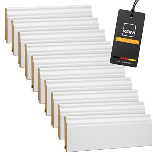 KGM Förpackning - Hamburger Sockellist Altberliner Profil – klassisk rundad listprofil – Vitfolierad MDF Golvlist – Mått: 2400 x 19 x 100 mm (40 st / 96 Meter) | folierad, reptålig, Altberliner golvlist, väggslutning, lösningsmedelsfri, för vinyl, laminat och parkett, kabelkanal