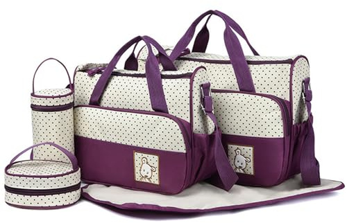 Set 5 kits Bolsa Bandolera de Mama para Bebe Biberon Cambiador de Pañales Bolsa Multifunción para Hospital Maternidad Bolso Bebé Biberón Colchoneta Comida Pañal para Viaje (Morado)