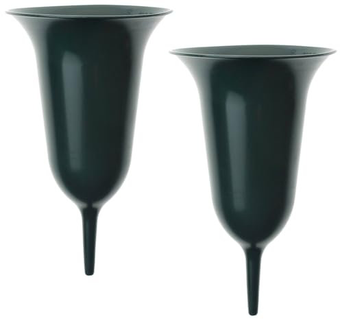 matches21 Grabvasen zum Stecken als Grabdekoration - Schöner Grabschmuck Set Friedhofsvasen aus wetterfestem Kunststoff in grün - Zwei Steckvasen für Friedhofs Dekoration in Ø 11 x 25 cm