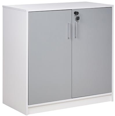 Beliani Büroschrank grau/weiß 80 x 80 x 40 cm abschließbar für Wohnzimmer Büro Zehna