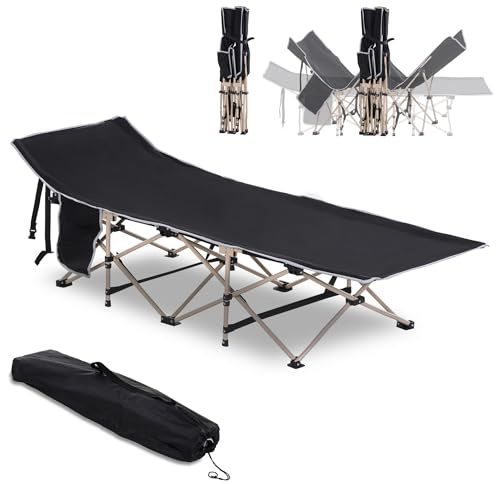 Outsunny Cama de Camping Plegable Cama de Acampada de Tela Oxford 600D con 1 Bolsillo Lateral Bolsa de Transporte y Marco de Acero Carga 150 kg para Playa Senderismo 190x68x52 cm Negro