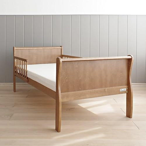 Woodies - Noble Toddler Bed - Juniorbett - 140 x 70 cm - Vintage/Retrostil - mit Rausfallschutz und Lattenrost - Kiefernholz - Kinderbett ab 3 Jahren - Kinderzimmermöbel - Natürlich - Hellbraun