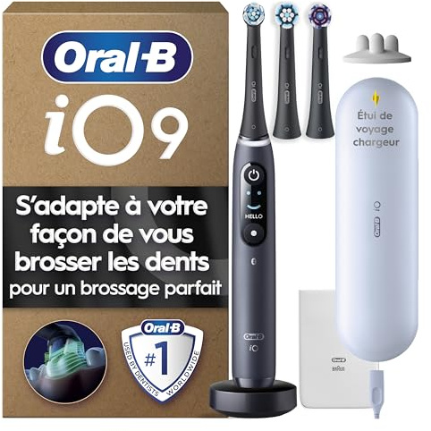 Oral-B iO 9 Cepillo De Dientes Eléctrico Negro, 3 Cabezales, 1 Estuche Cargador De Viaje, Diseñado Por Braun