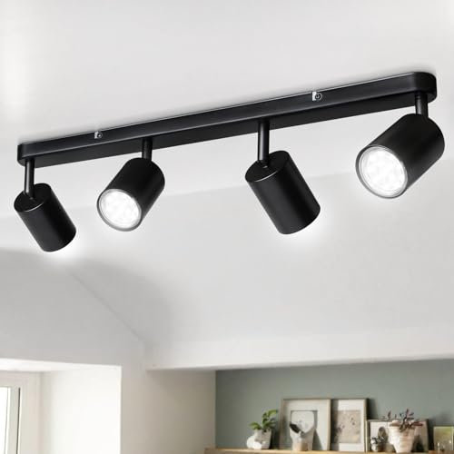 Smanu 4 Way Spotlight Ceiling Lights, Modern Kitchen Ceiling Light Fittings Black, Industrial Ceiling Spots Wall Lights, Adjustable GU10 Spotlights for Bedroom Living Room Hallway,Bulbs Not Included