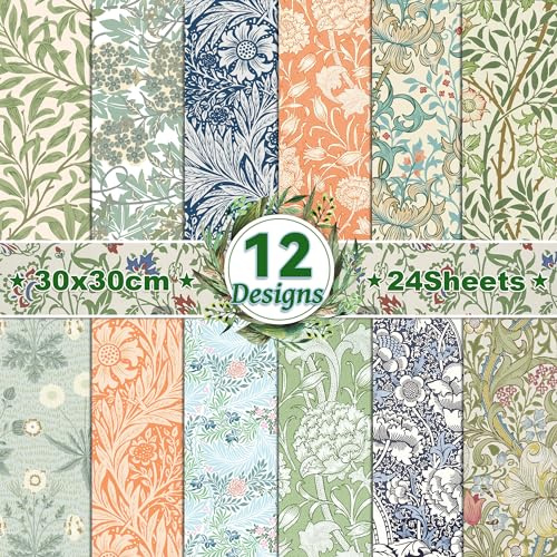 30 x 30 papel para scrapbook vintage de doble cara, 12 patrones, 24 hojas de flores, papel decorativo para bodas, álbumes de recortes, para diario, álbum de fotos DIY