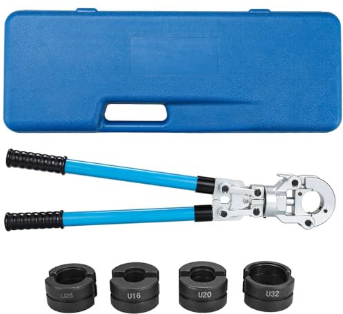 Juego de alicates de prensa profesional en forma de U, con cabezal giratorio de 360°, mango extensible, para tubos PEX, tubo compuesto, incluye U16, U20, U25, U32