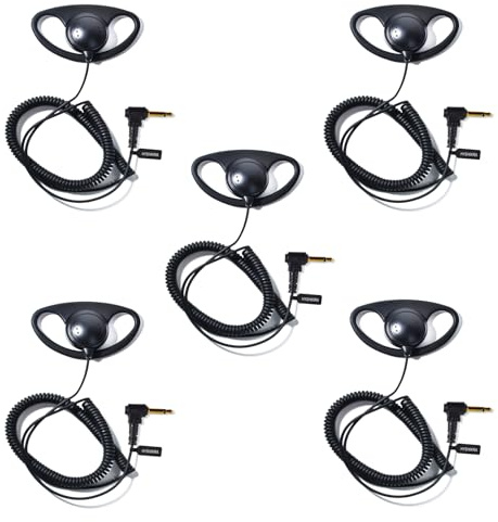 HYSHIKRA On Ear Headset 3,5 mm Jack Single Ear Reception Only Walkie Talkie hörlurar Kompatibel med Motorola Sepura Rexon Wouxun Kenwood Baofeng Quansheng-radioapparater (5, D-form)