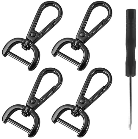 4 Pcs Karabinerhaken mit Drehgelenk & Schraubendreher,ID 15mm karabiner Drehgelenk,Wirbelkarabiner D-Ring Karabinerhaken Schwarz,Karabiner für Hundeleine,Karabiner mit Drehgelenk für Taschenzubehör