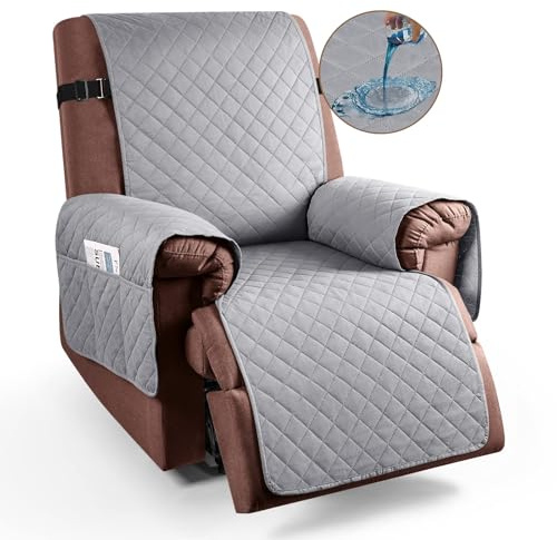 Braozaiw Housse de Fauteuil inclinable imperméable avec Poches, Lavable en Machine, Housse de Protection de Meubles pour Enfants et Animaux domestiques (Gris, Recliner)