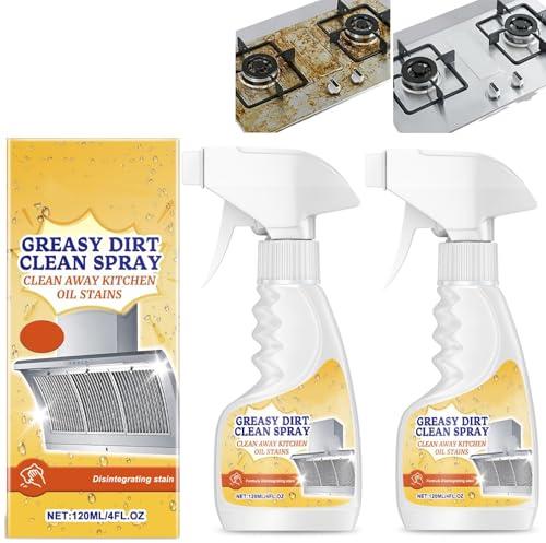 Greasy Dirt Clean Spray, högpresterande köksoljefläcksrengöring för köksfläktar, spisar, krukor, snabbverkande no-mun, ingen skrubbning krävs, bryts omedelbart envis (2 st)