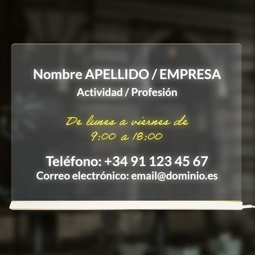 Panel luminoso horario tienda LED – Placa plexiglás transparente personalizable con rotuladores borrables y soporte incluido – UTTSCHEID (profesional, panel luminoso)