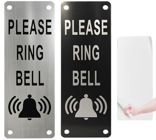 6 Pcs Please Ring The Bell Door Sign,15x5cm Self Adhesive Doorbell Stickers for Home Office Shop (Black Silver)