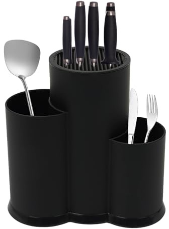 QUIOTUIR 3 en 1 Bloques de cuchillos vacíos universal ranura desmontable paralelo para cuchillos de cocina, restaurantes, hoteles, restaurantes de sushi, cafés (negro)