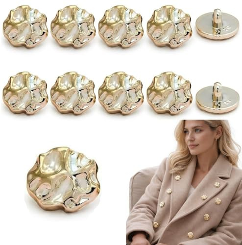 KAHZOR 10 PCS Botones Dorados 25mm, Botones Dorados para Blazer de Presion Diseño Irregular de Estilo Vintage, Metálicos Botones para Abrigos Mujer para Jeans, Pantalones, Shorts, Chaquetas, Trajes
