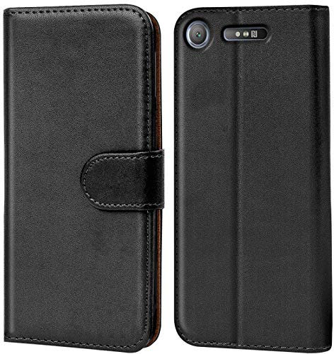 Verco Handyhülle für Sony XZ1 Hülle, Schutzhülle für Sony Xperia XZ1 Tasche PU Leder Flip Case Brieftasche - Schwarz